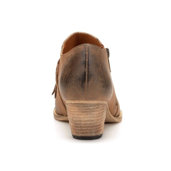 Tan Distressed Fringe Pointy Toe Boho Booties - Picture 4 of 8